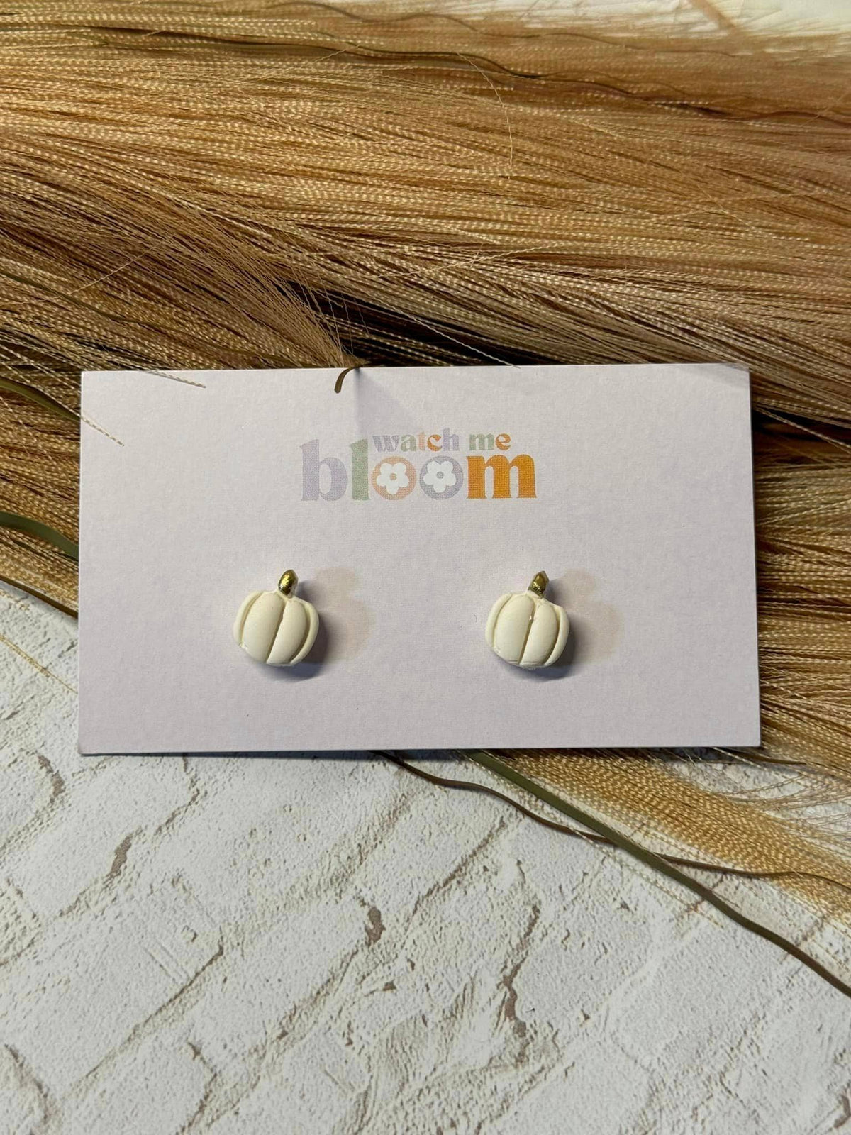 Pumpkin Studs | Polymer Clay Earrings: White