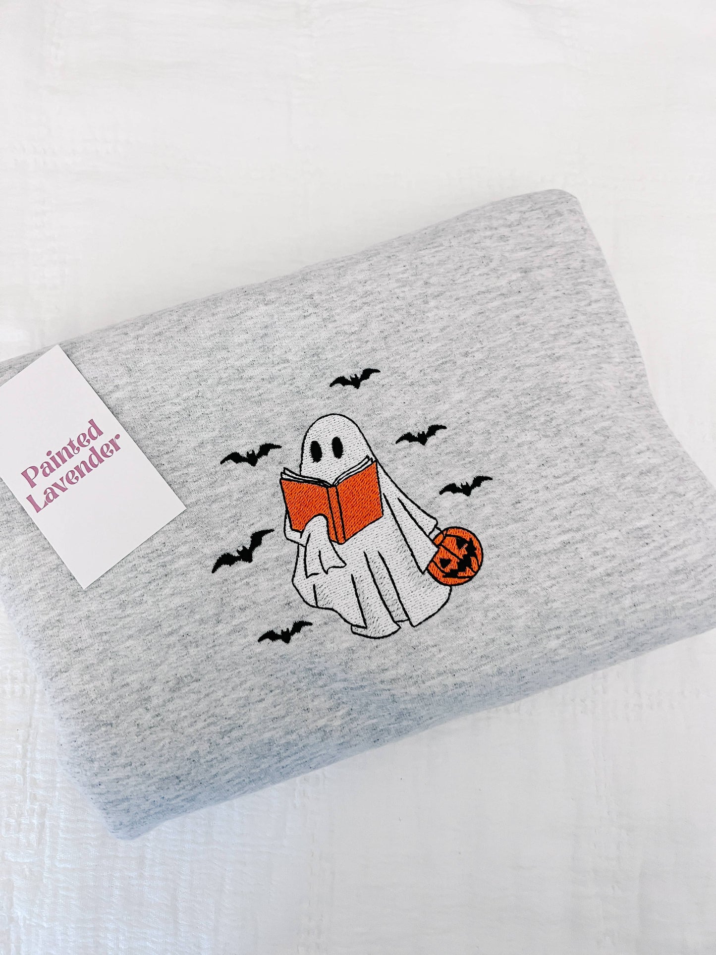 Bookish Ghost Embroidered Halloween Crewneck Sweatshirt
