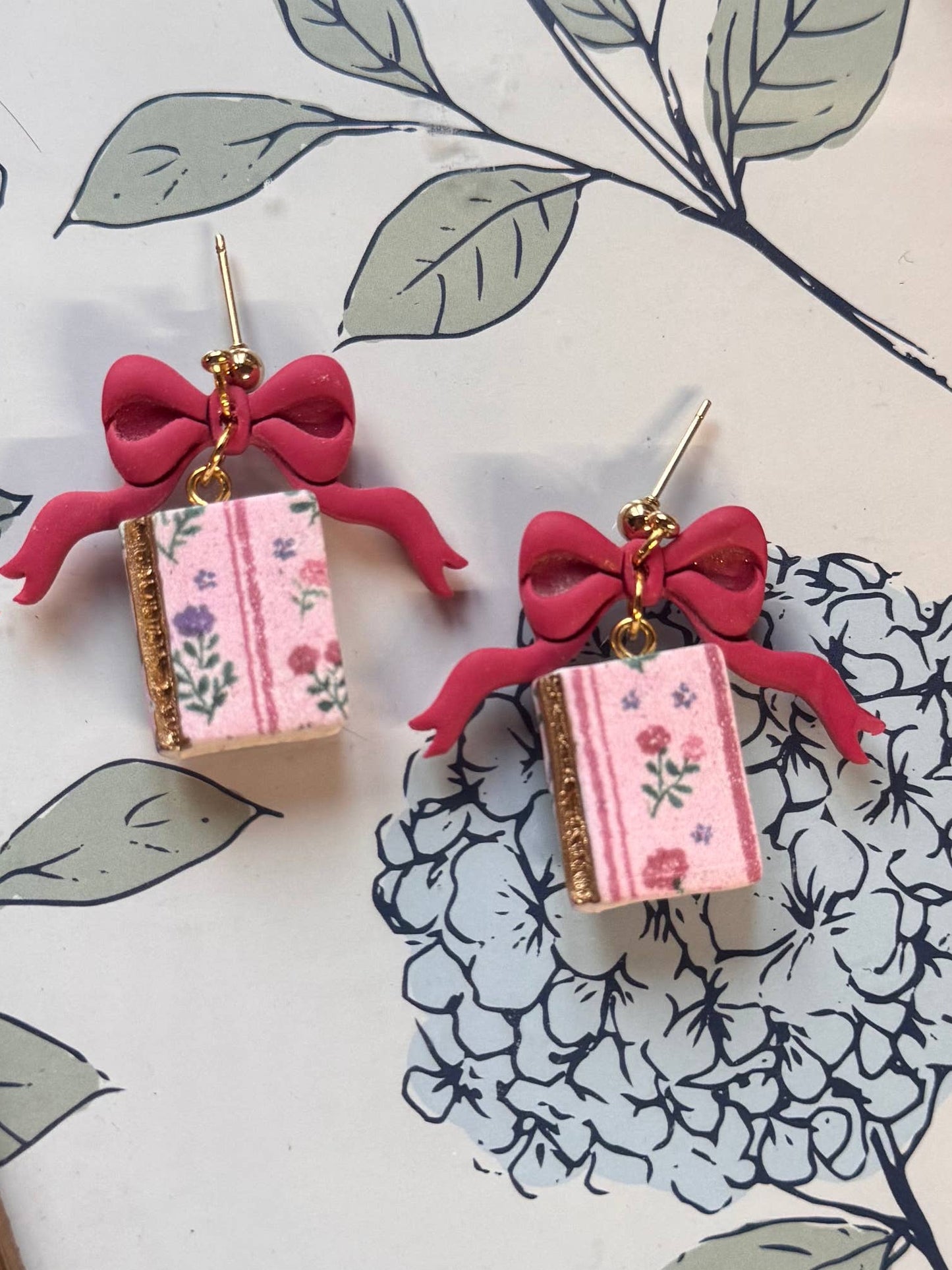 Pink Books with Bows | Handmade Polymer Clay Earrings
