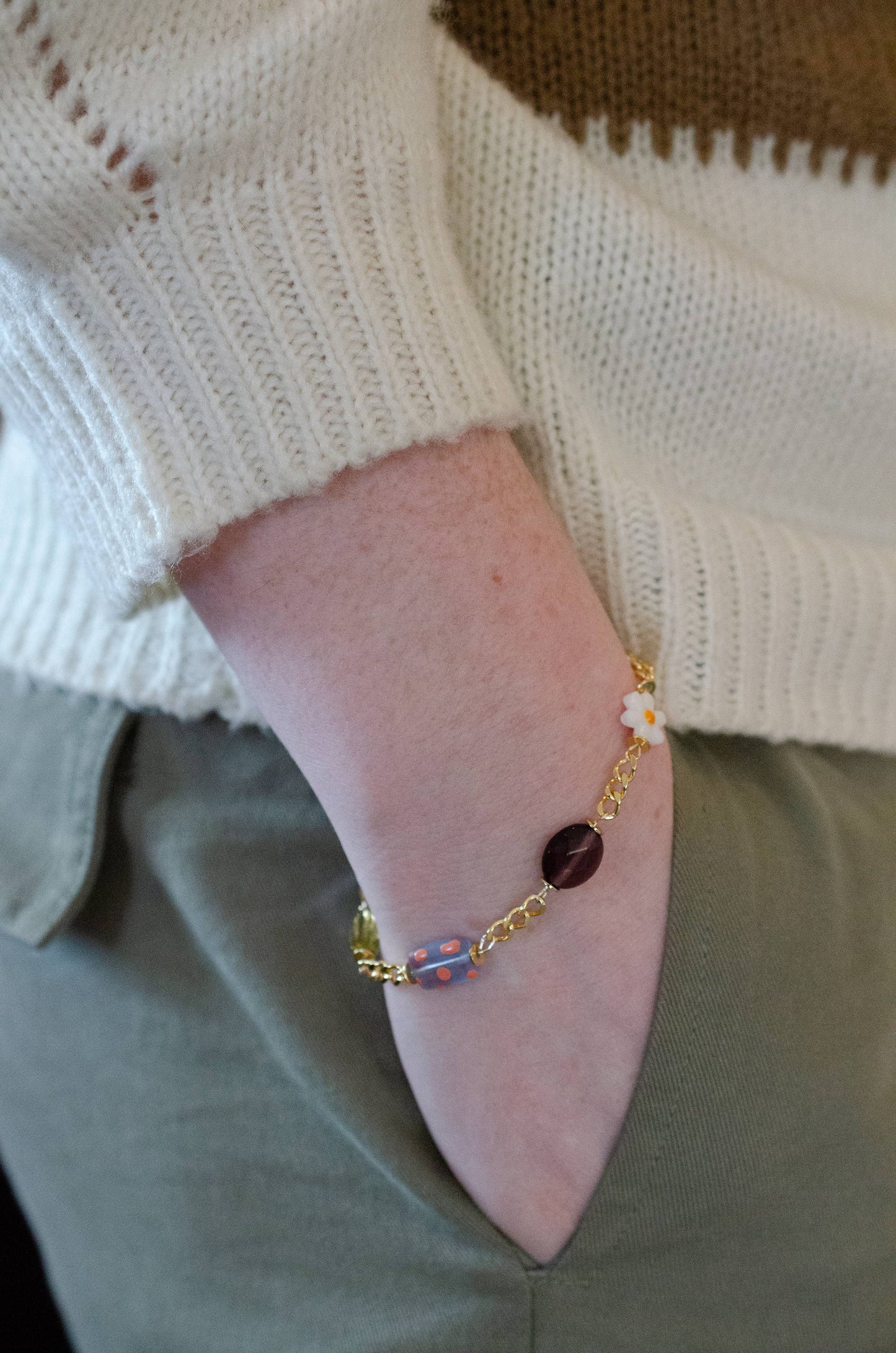 Gold Chain White Flower Charm Bracelet