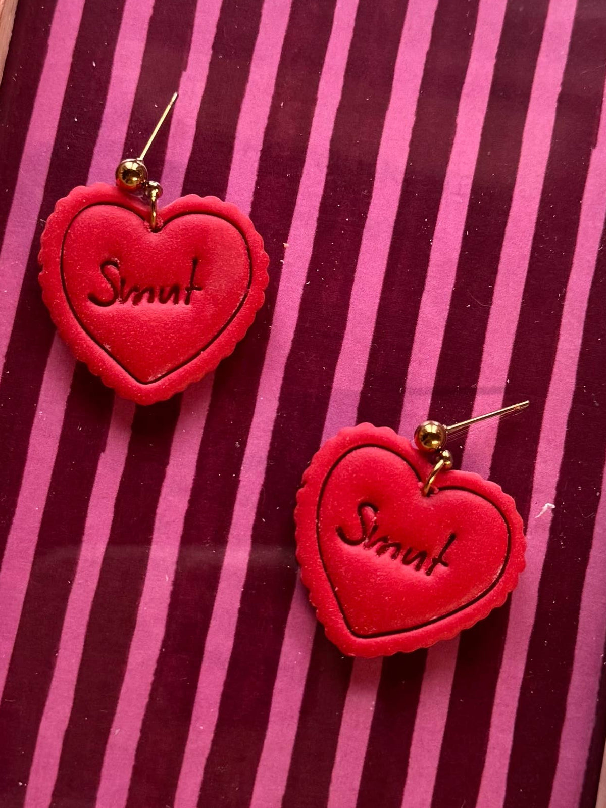 Red Smut Hearts Polymer Clay Earrings