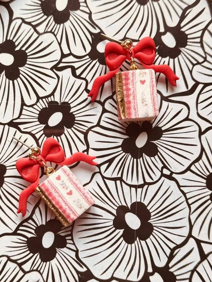 Red Books with Bows Polymer Clay Earrings