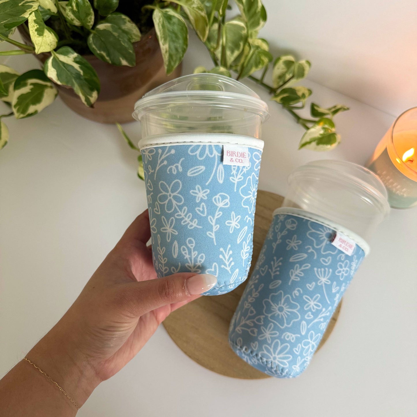 Blue and White Floral Iced Coffee Sleeve: Small