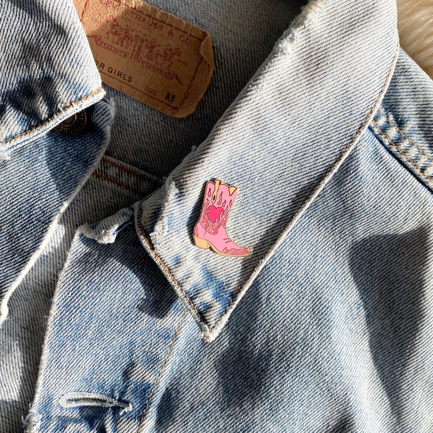 Pink Flaming Cowgirl Boot Pin