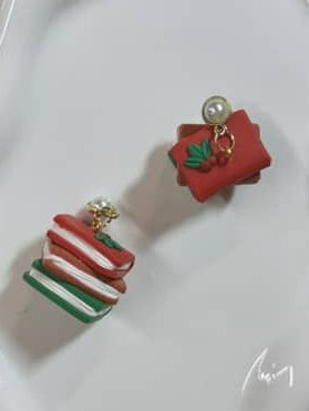 Christmas Bookstack Polymer Clay Earrings