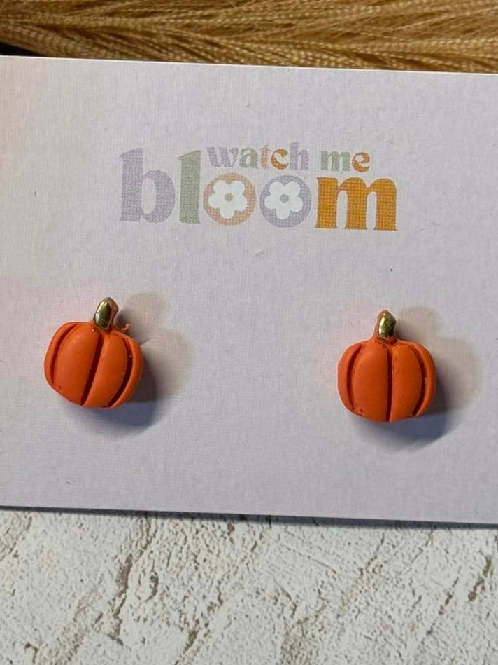 Pumpkin Studs | Polymer Clay Earrings: Orange