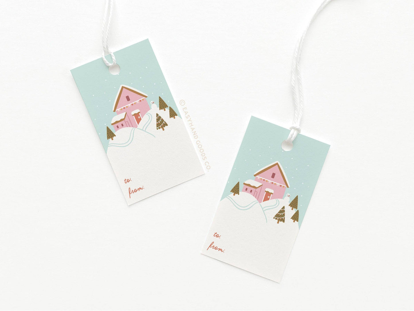 Pink Winter House on a Hilltop Gift Tags