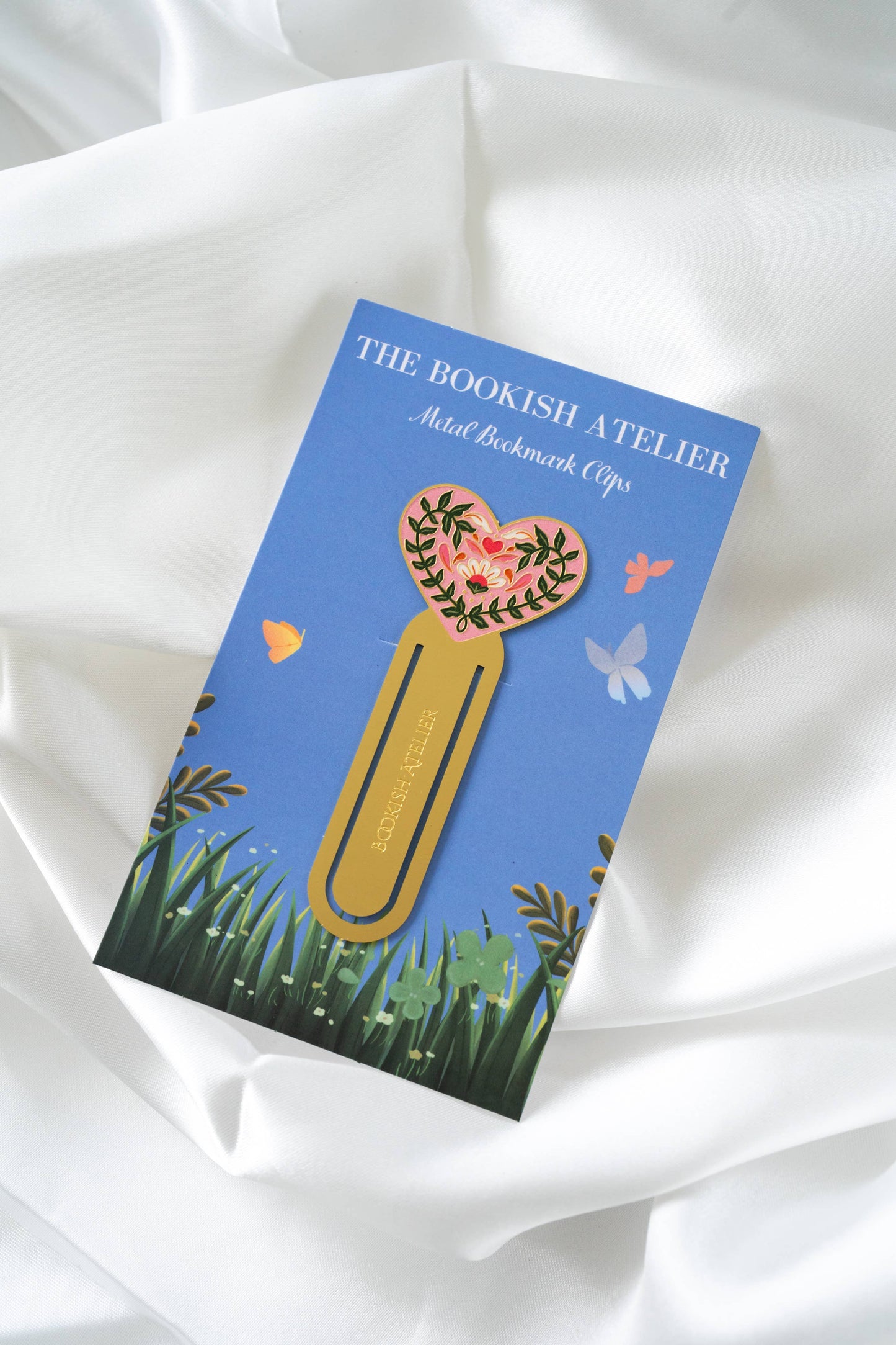 Pink Wildflower Heart Metal Bookmark Clip | Bookish Reader