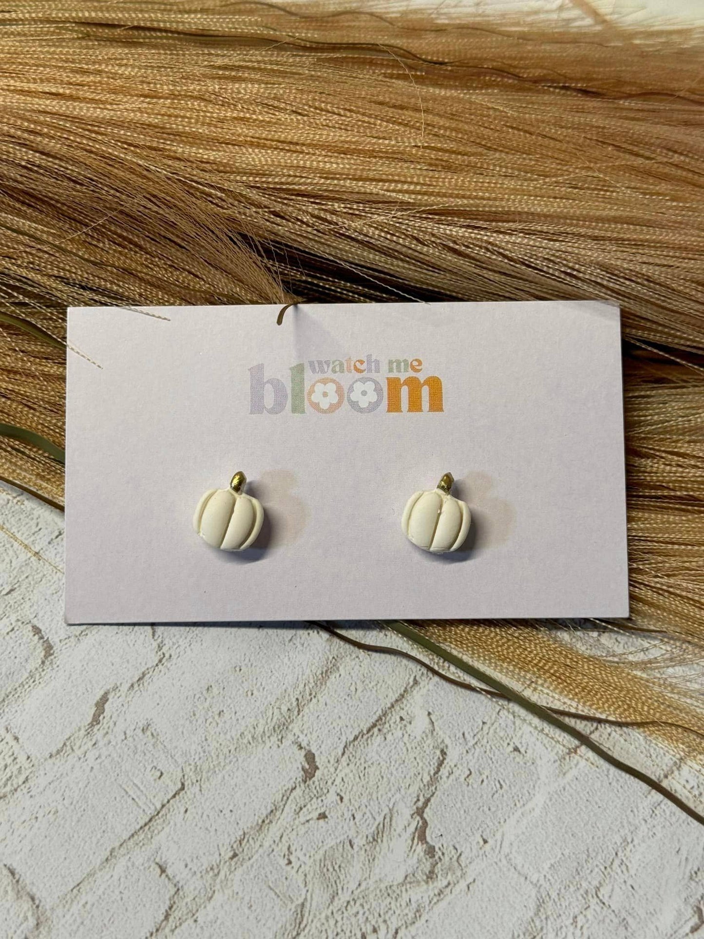 Pumpkin Studs | Polymer Clay Earrings: White
