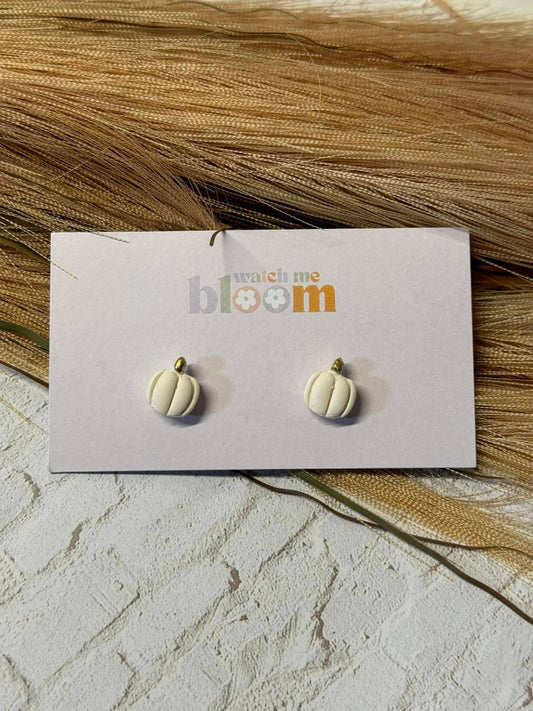 Pumpkin Studs | Polymer Clay Earrings: White