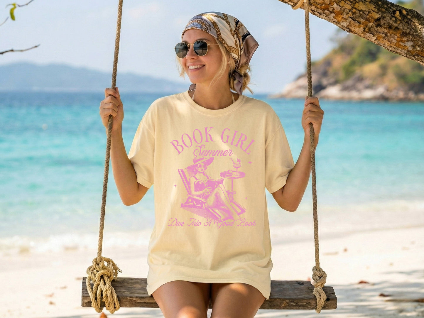 Book Girl Summer | Comfort Colors Graphic Tee: Beige / Medium