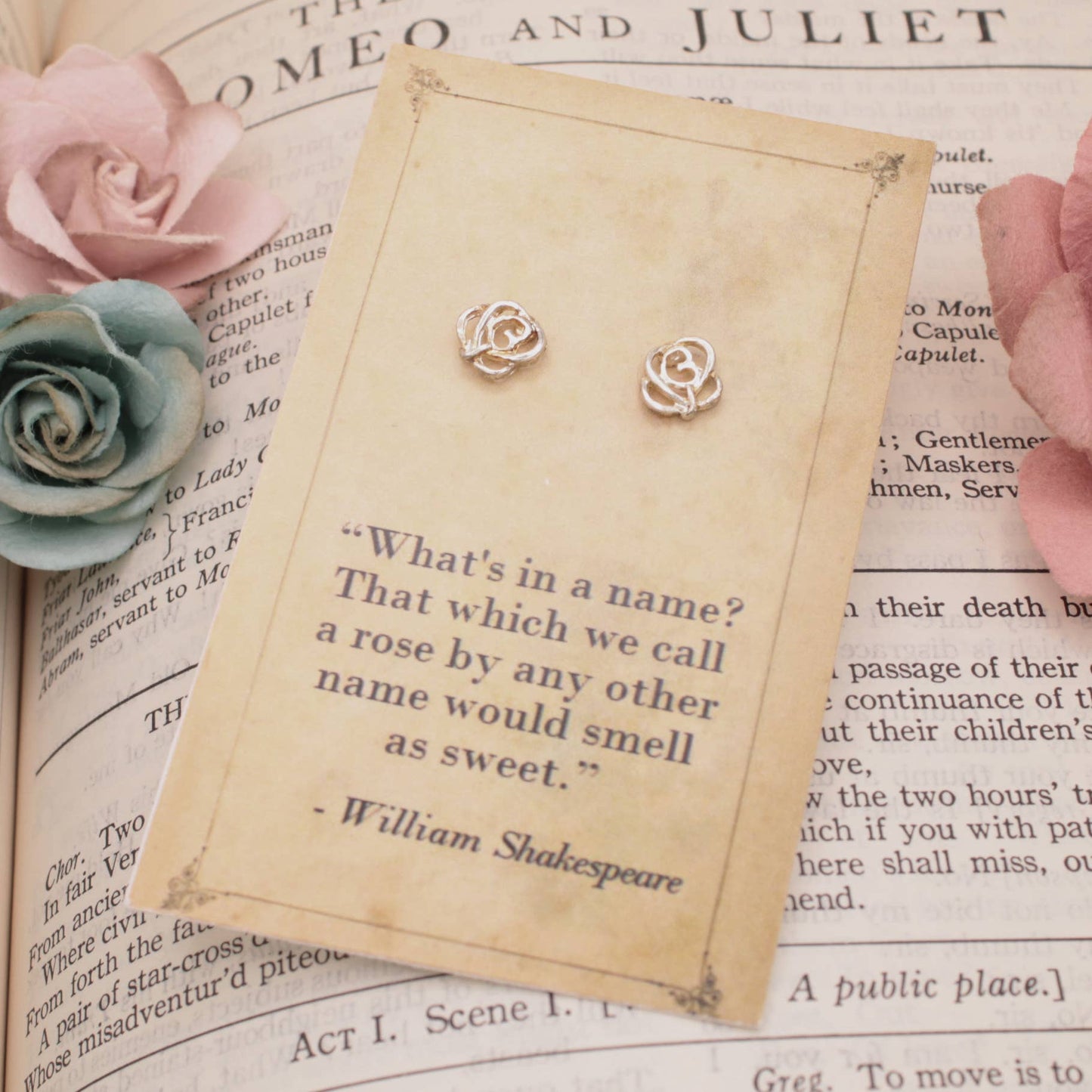 Literary Quotes Gold Rose Post Earrings