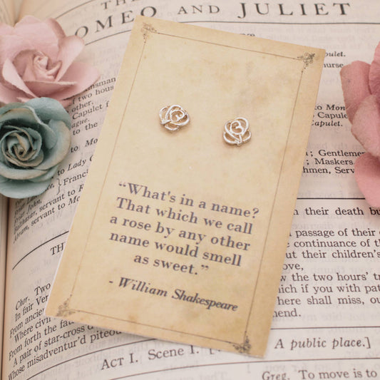 Literary Quotes Gold Rose Post Earrings