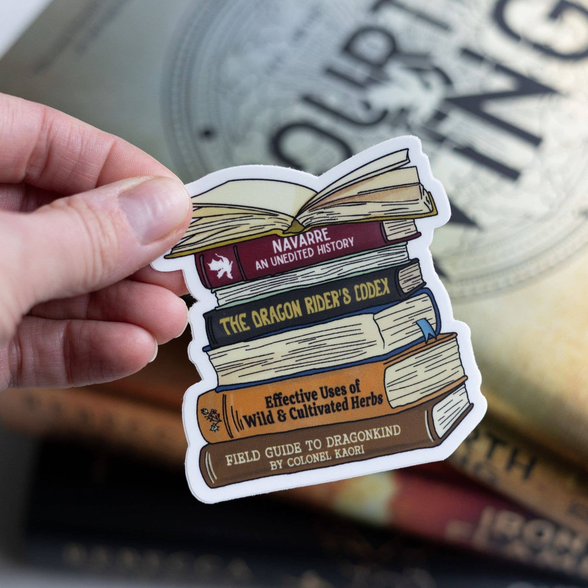 Stack of Navarre Library Scribe Books Sticker | Fourth Wing – photo 2