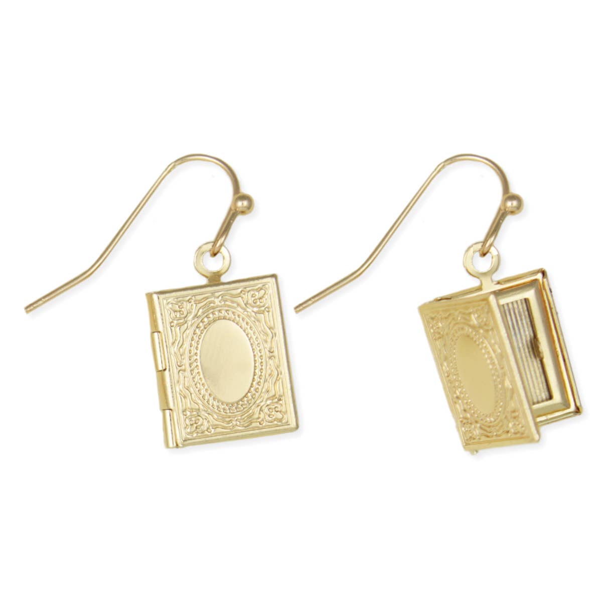 Gold Book Floral Locket Earrings