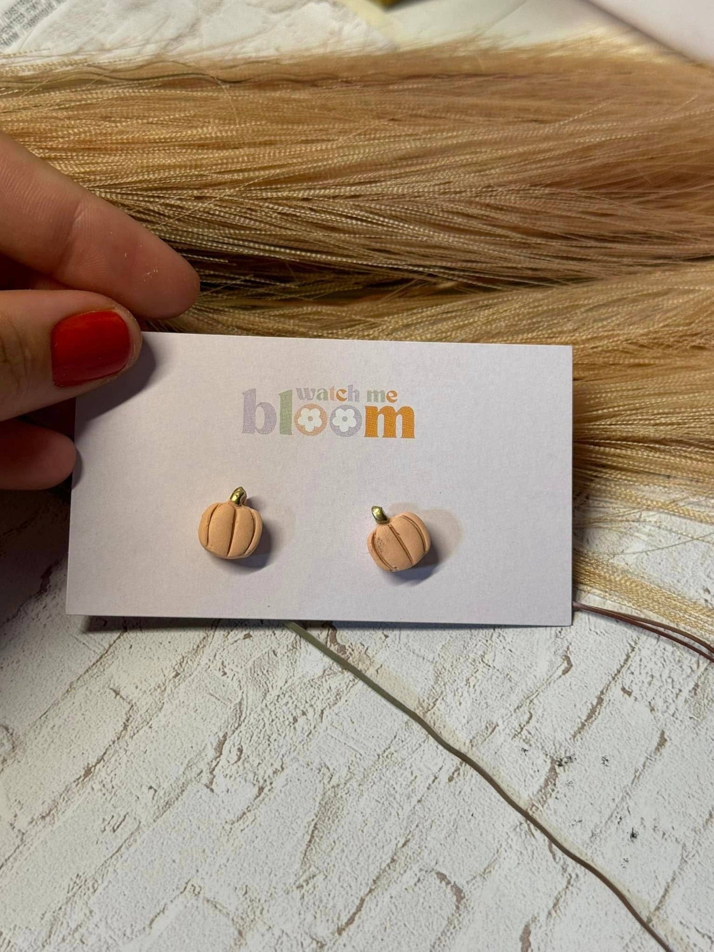 Pumpkin Studs | Polymer Clay Earrings: Orange