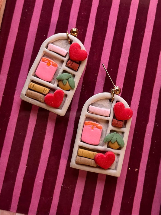 Romance Bookshelf Polymer Clay Earrings