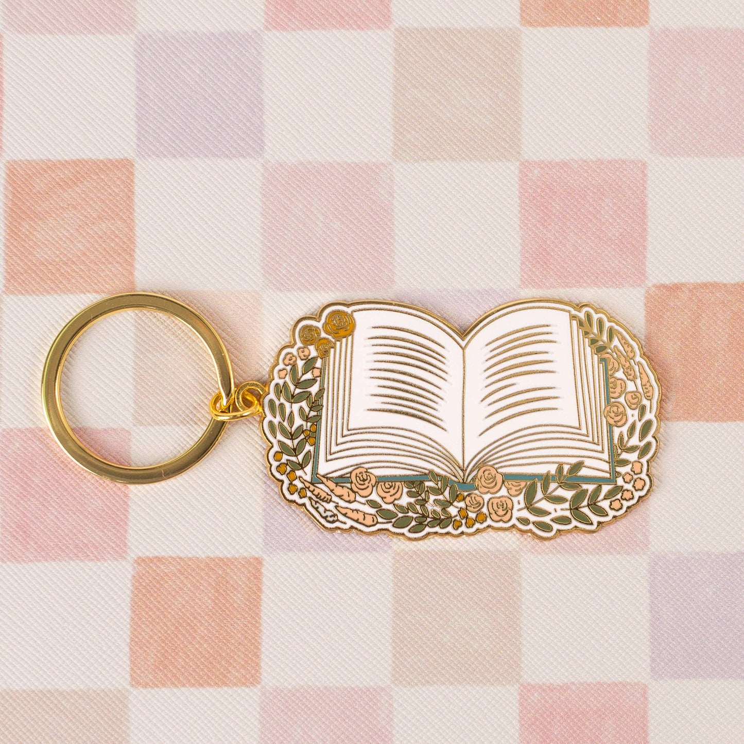 Metal Enamel Keychain: Floral Book