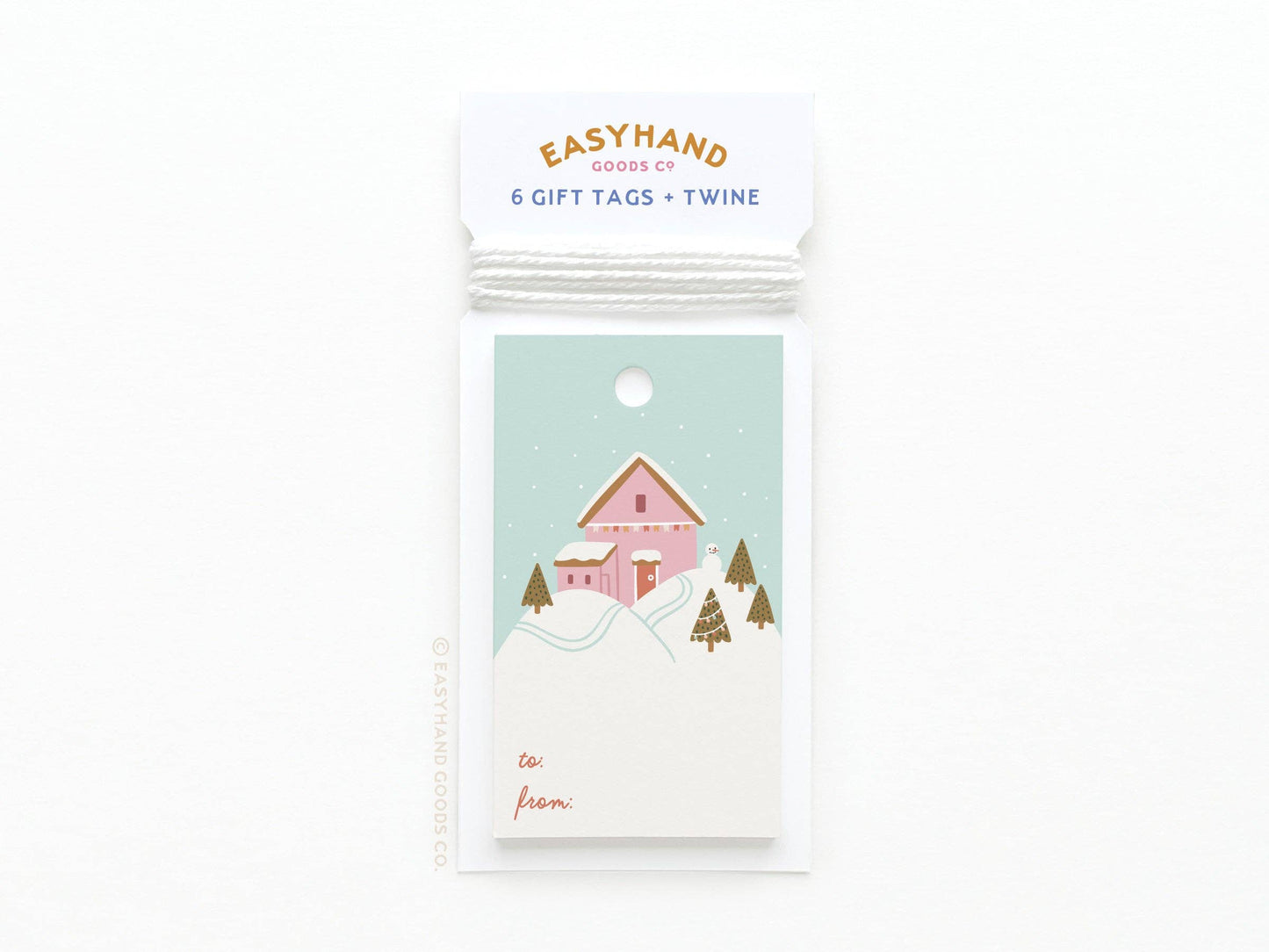 Pink Winter House on a Hilltop Gift Tags
