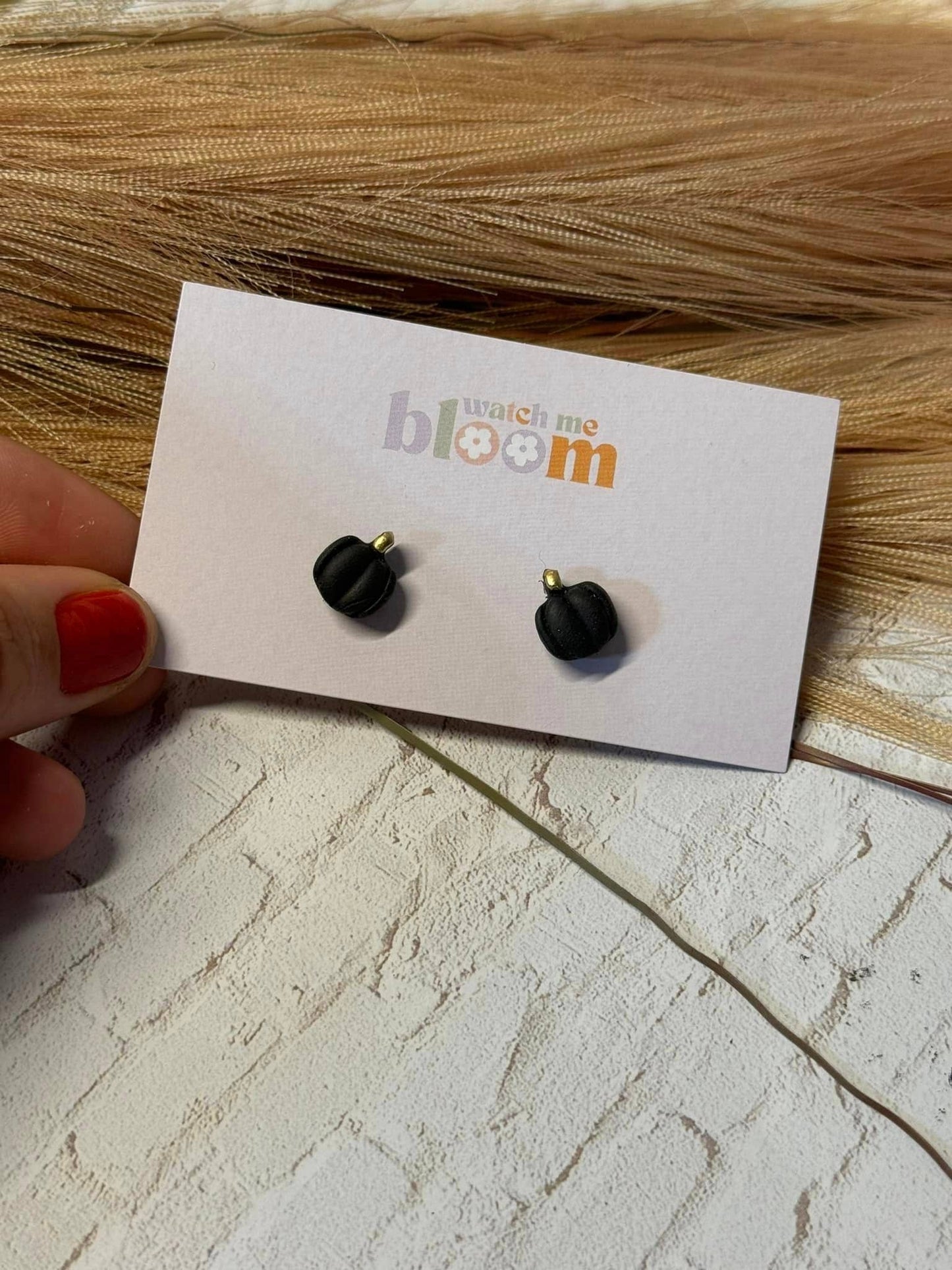 Pumpkin Studs | Polymer Clay Earrings: Orange