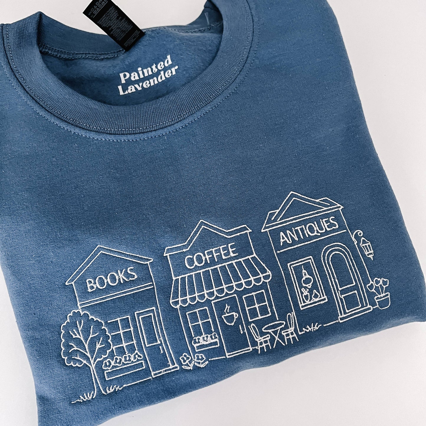 Embroidered Books Coffee Antiques Crewneck Sweatshirt