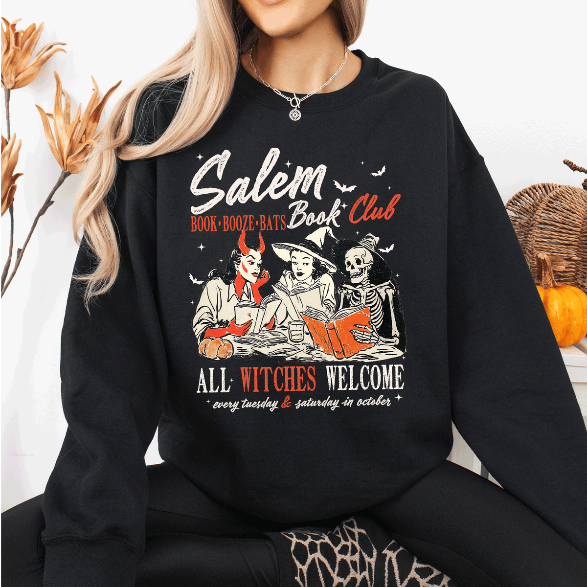 Salem Book Club, All Witches Welcome, Halloween Sweatshirt