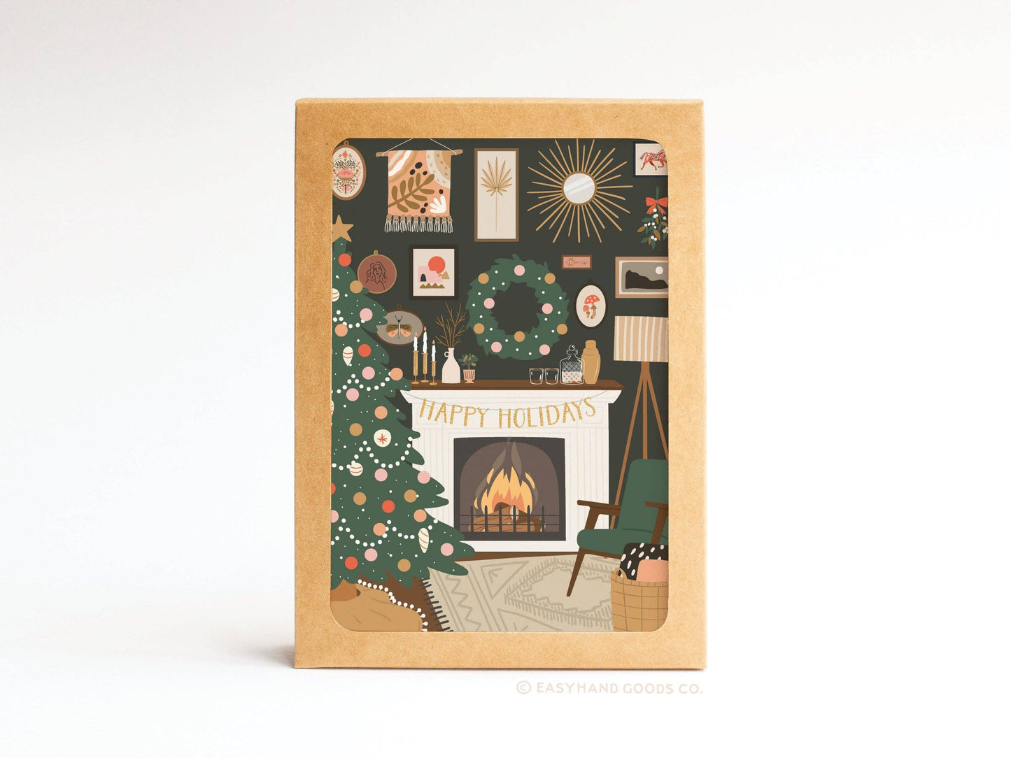 Happy Holidays Cozy Fire Folded Greeting Note Set
