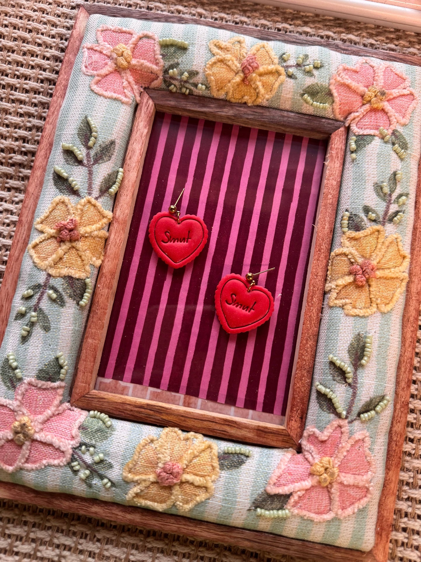 Red Smut Hearts Polymer Clay Earrings