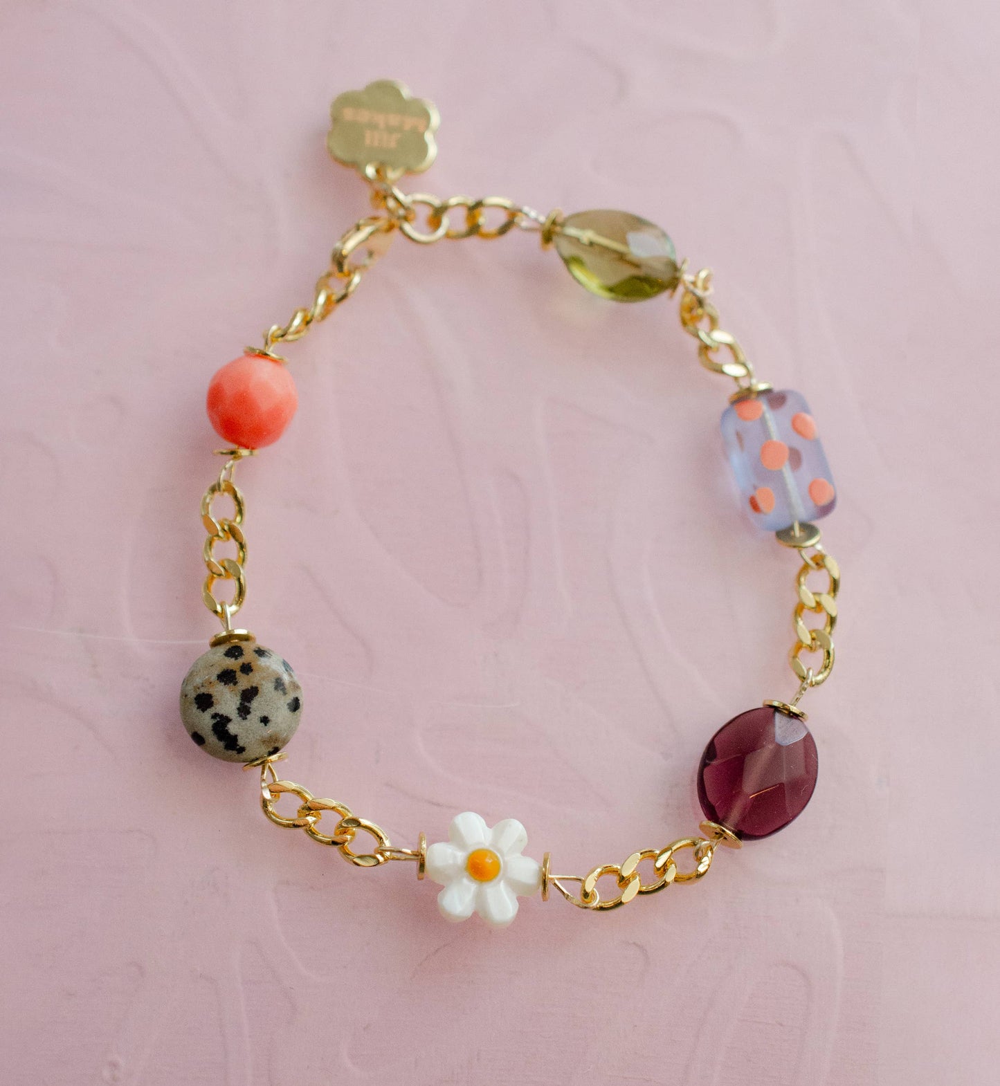 Gold Chain White Flower Charm Bracelet