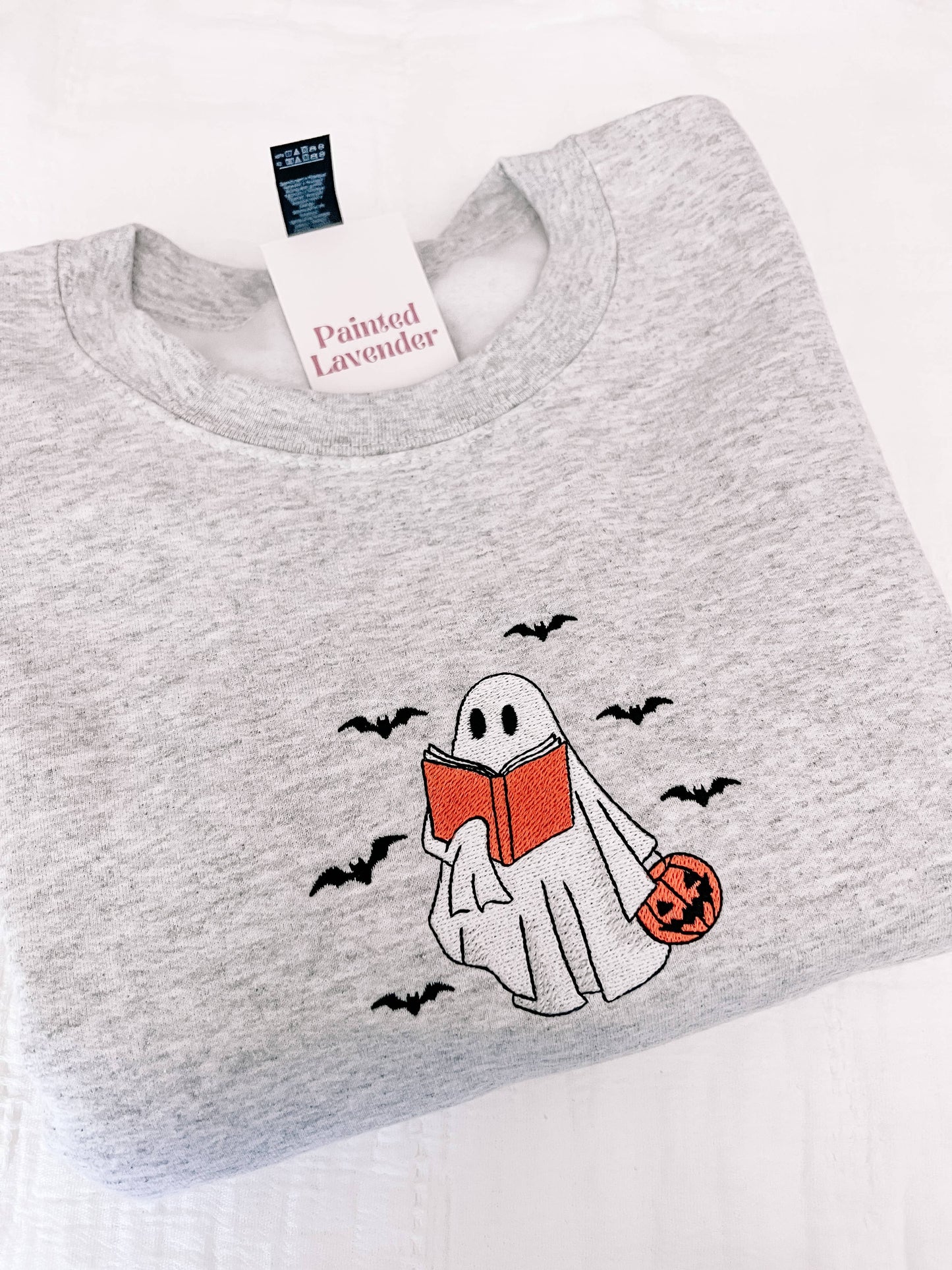 Bookish Ghost Embroidered Halloween Crewneck Sweatshirt