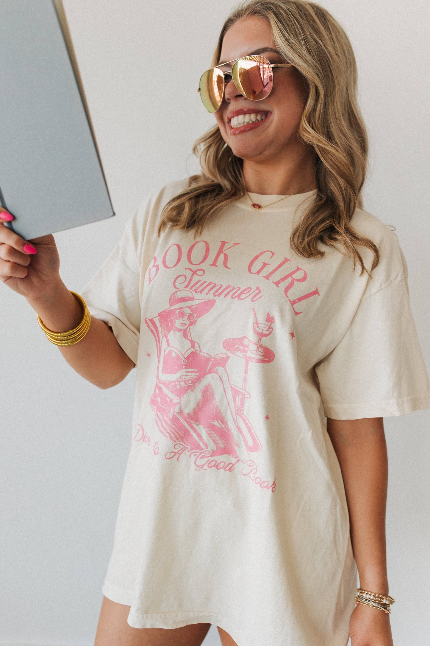 Book Girl Summer | Comfort Colors Graphic Tee: Beige / Medium
