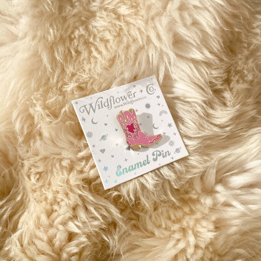 Pink Flaming Cowgirl Boot Pin