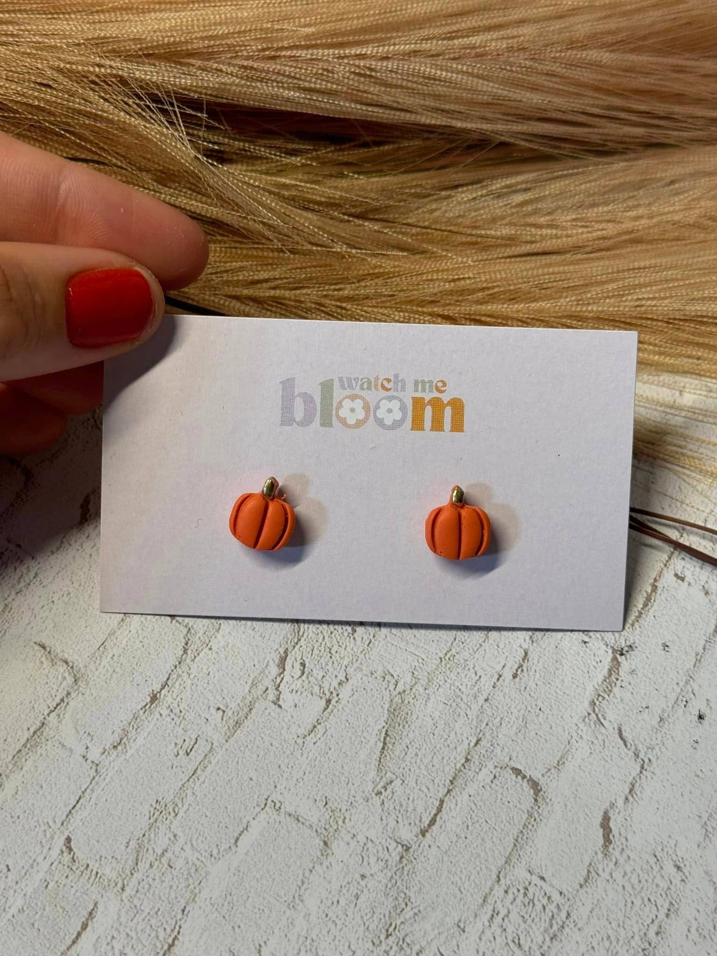 Pumpkin Studs | Polymer Clay Earrings: Orange