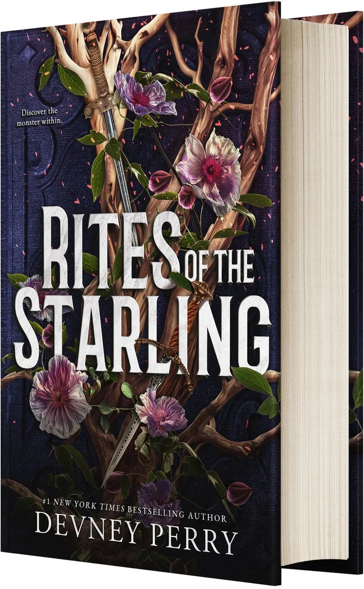 Book cover of 'Rites of the Starling' with floral and antler design on a dark background