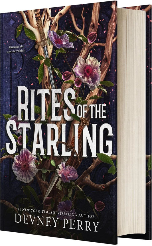 Book cover of 'Rites of the Starling' with floral and antler design on a dark background